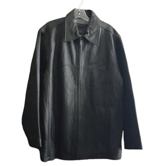 Nike Basketball Black Cow Leather Jacket New Rare with Embroidered